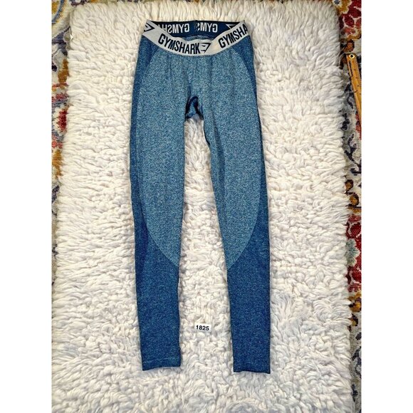 Gymshark Dry Blue Med Marl Leggings Yoga Logo Waistband Full Length Stretch - Picture 1 of 6